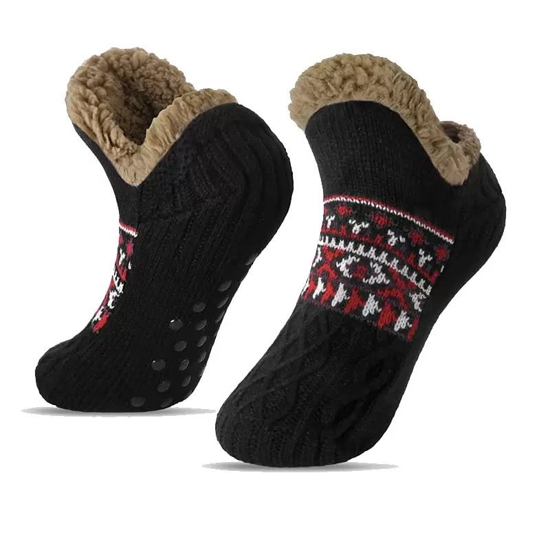 Men's Fleece-Lined Anti-Slip House Socks – Warm, Cozy, and Secure for Indoor Wear with Plush Sherpa Lining and Silicone Grip Dots (XL, Black)