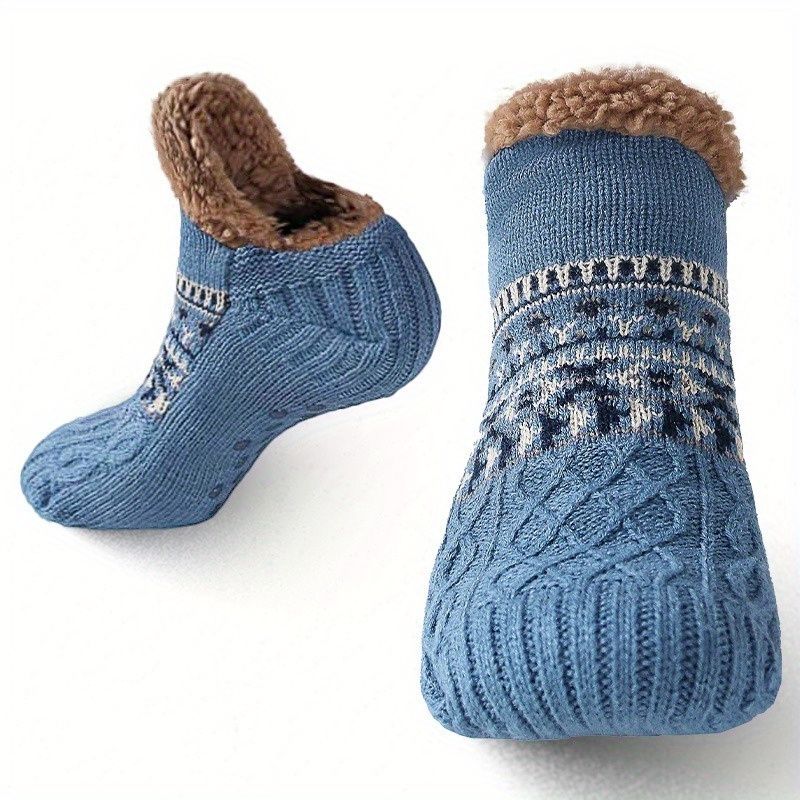Men's Fleece-Lined Anti-Slip House Socks – Warm, Cozy, and Secure for Indoor Wear with Plush Sherpa Lining and Silicone Grip Dots (XL, Blue)