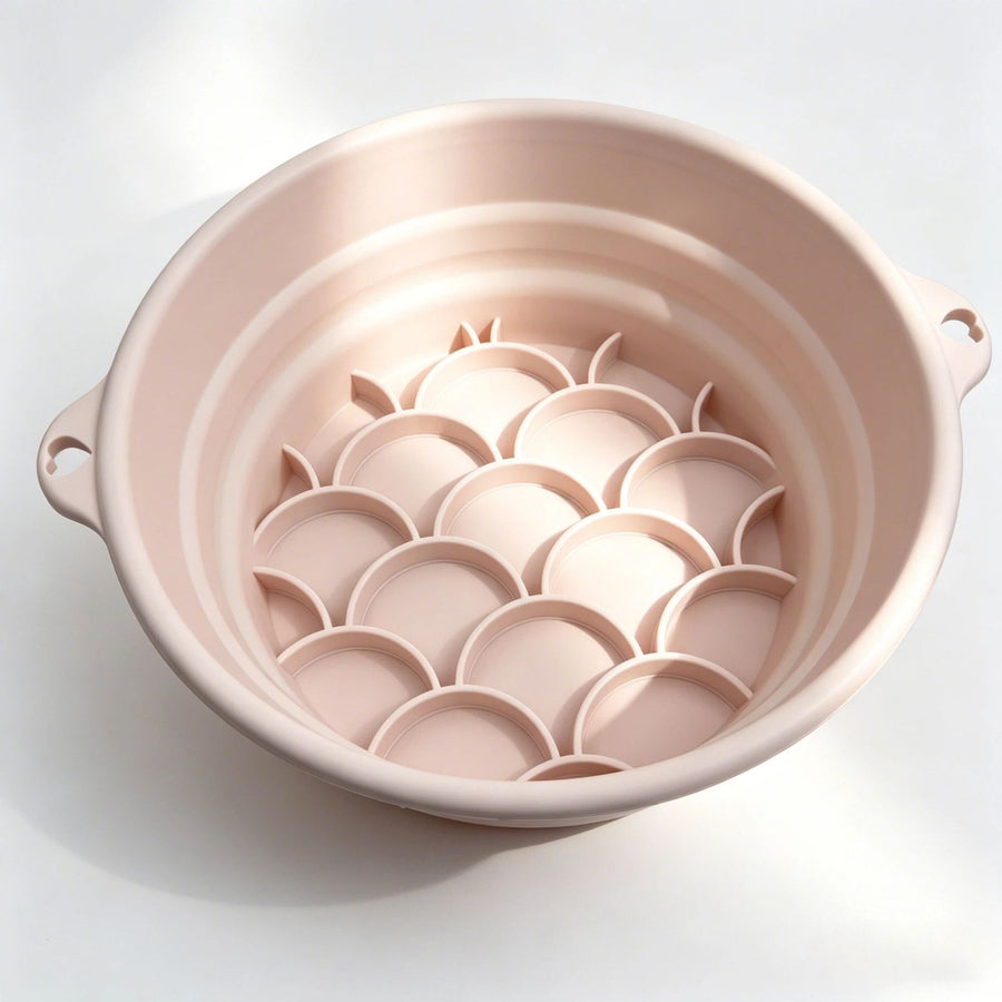 Rejuvenating Facial Ice Bath Bowl, Foldable Silicone Ice Water Basin for At-Home Spa Skincare, Portable Fish-Scale Textured Cold Plunge for Face to Soothe, Depuff, and Refresh Your Glow Anytime, Anywhere (Pink)