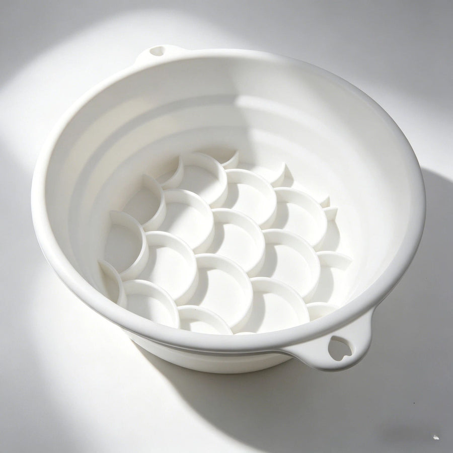 Rejuvenating Facial Ice Bath Bowl, Foldable Silicone Ice Water Basin for At-Home Spa Skincare, Portable Fish-Scale Textured Cold Plunge for Face to Soothe, Depuff, and Refresh Your Glow Anytime, Anywhere (White)