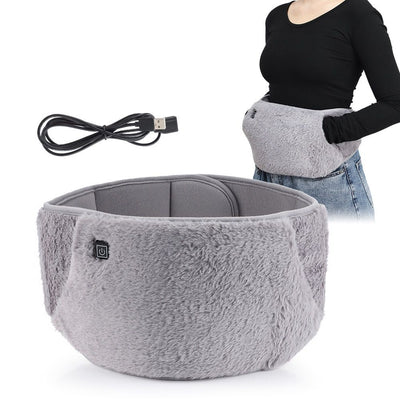USB-Powered Electric Heating Waist Belt with Hand Pockets, 3-Heat Settings for Menstrual Cramp Relief, Office and Home Use, Soft Crystal Velvet, Machine Washable (Grey)