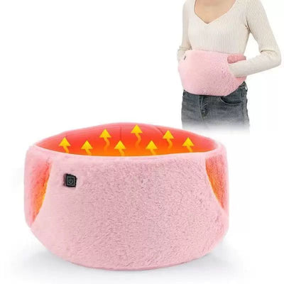 USB-Powered Electric Heating Waist Belt with Hand Pockets, 3-Heat Settings for Menstrual Cramp Relief, Office and Home Use, Soft Crystal Velvet, Machine Washable (Pink)