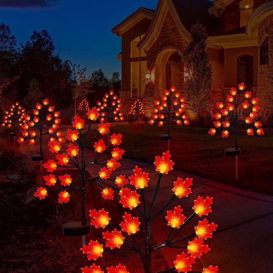 Transform Your Outdoor Space with Solar Maple Leaf Stake Lights – Charming Warm Pathway Decor with 20 LEDs Per Leaf, Auto On/Off, and IP65 Weatherproof Design for Gardens, Patios, and Camping Nights (1PCS, Large Maple Leaf)