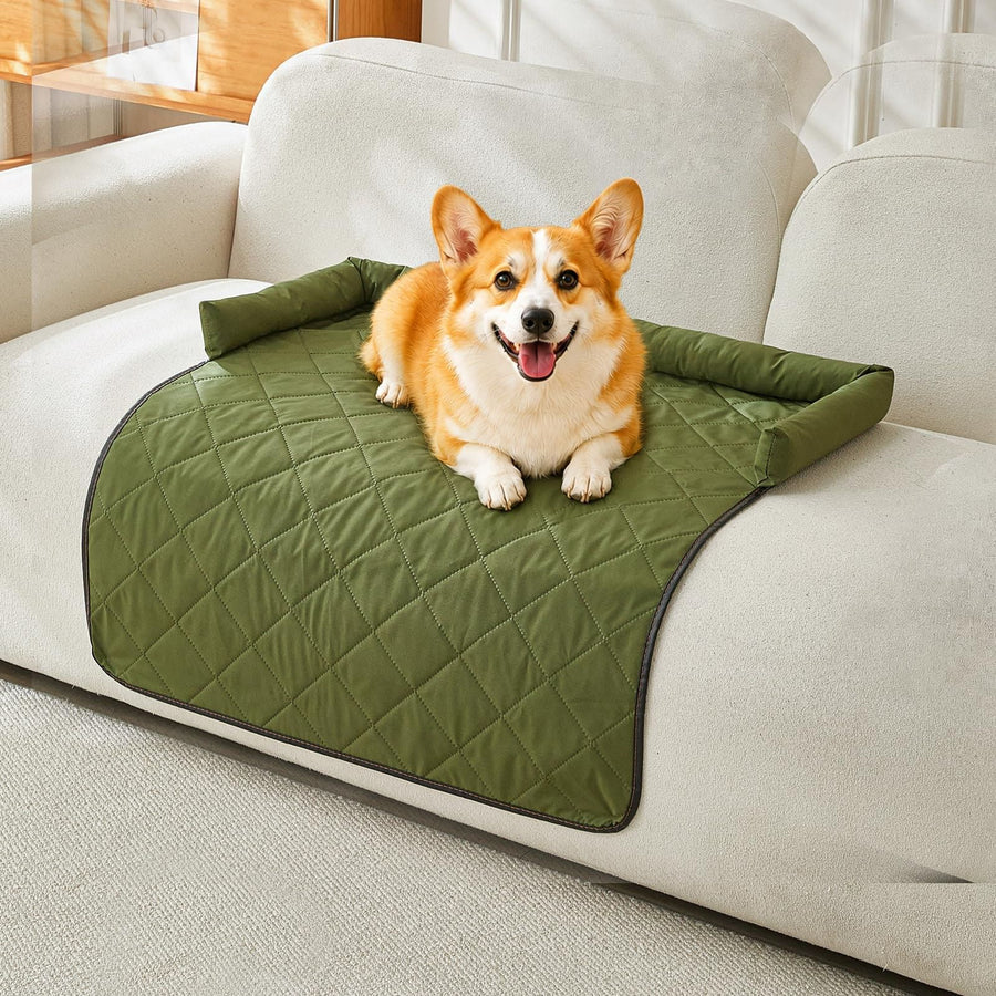 Cooling Pet Mat with Bolster Side Support – Scratch-Resistant, Self-Cooling, Non-Slip Base for Cats & Small to Medium Dogs, Perfect for Sofa, Floor, Car, or Outdoor Use (M, Green)