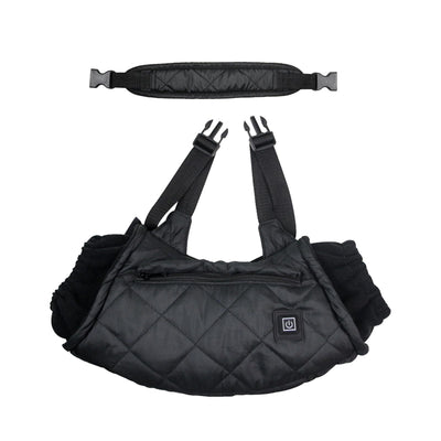 USB-Powered Heated Hand Muff with 3-Temperature Control, Water-Resistant Quilted Design, Adjustable Neck Strap, and Zippered Pocket for Outdoor Winter Activities Like Ice Fishing, Camping, and Hiking (Black)