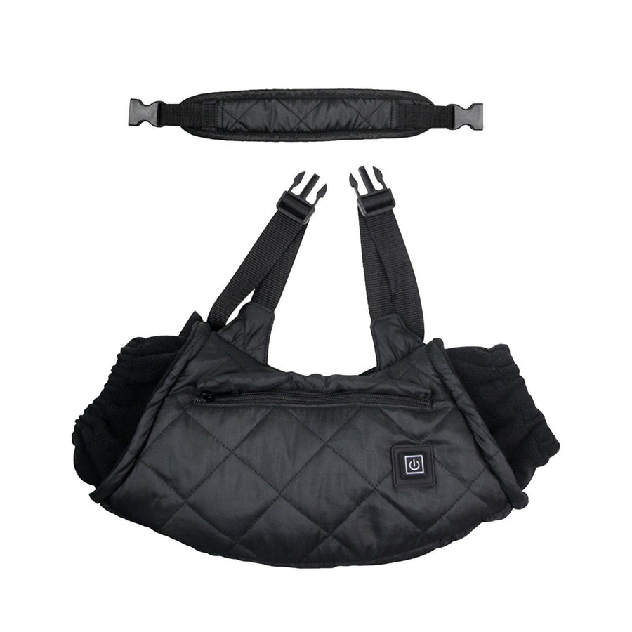 USB-Powered Heated Hand Muff with 3-Temperature Control, Water-Resistant Quilted Design, Adjustable Neck Strap, and Zippered Pocket for Outdoor Winter Activities Like Ice Fishing, Camping, and Hiking (Black)