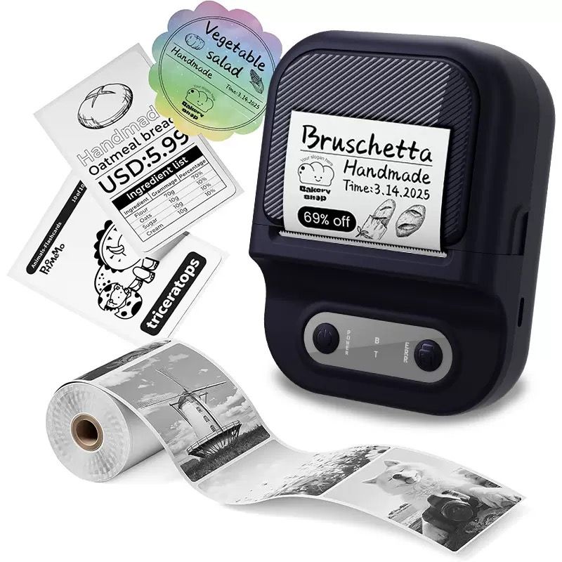Portable Inkless Thermal Label Printer with Bluetooth Connectivity, Compatible with 12-58mm Paper Widths for Home Organization, Office Filing, Retail Pricing, and Creative Labeling Projects (Black)