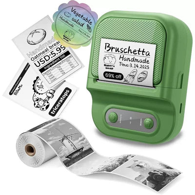 Portable Inkless Thermal Label Printer with Bluetooth Connectivity, Compatible with 12-58mm Paper Widths for Home Organization, Office Filing, Retail Pricing, and Creative Labeling Projects (Green)