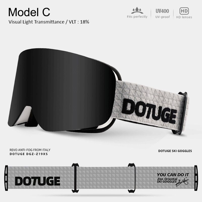 DOTUGE DGZ-Z19XS Series Ski Goggles with Magnetic Quick-Change Lens, Double-Layer Anti-Fog UV400 HD Coated Lenses, Compatible with Prescription Glasses, for Snow Sports, Climbing, and Mountain Adventures (C)