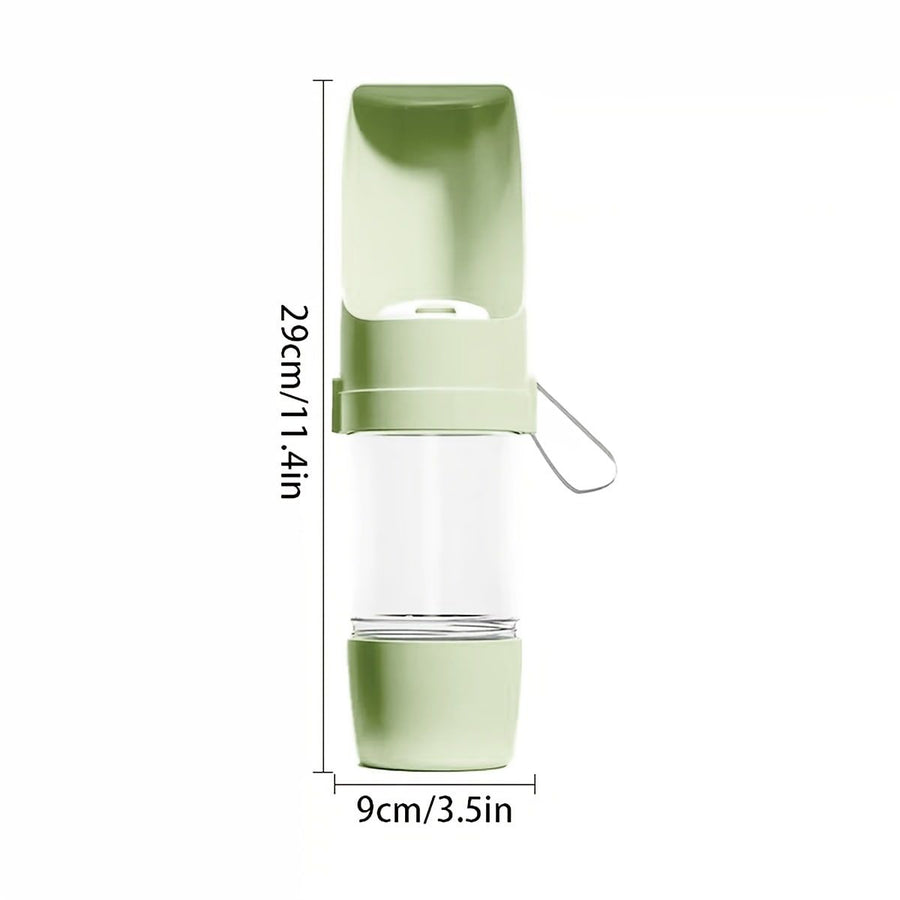 Portable Dog Water Bottle – Leak-Proof Pet Water Dispenser with Food Storage, Ideal for Outdoor Walks, Camping, and Travel (Green)
