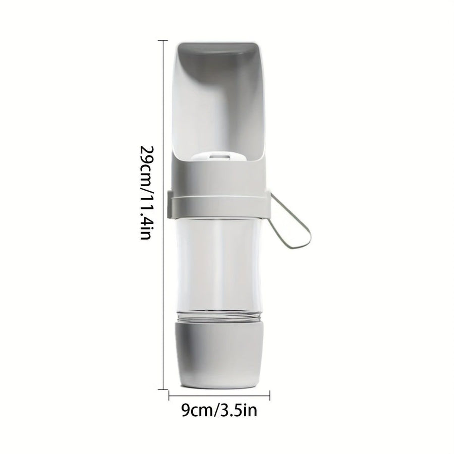 Portable Dog Water Bottle – Leak-Proof Pet Water Dispenser with Food Storage, Ideal for Outdoor Walks, Camping, and Travel (Grey)
