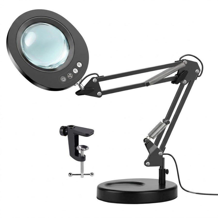 Professional 10X Magnifying Desk Lamp with Adjustable Swing Arm, 5 Color Modes & 10 Brightness Levels LED Light, Perfect for Reading, Precision Repairs, Crafts, Sewing, Beauty Tasks and More (Round Base)