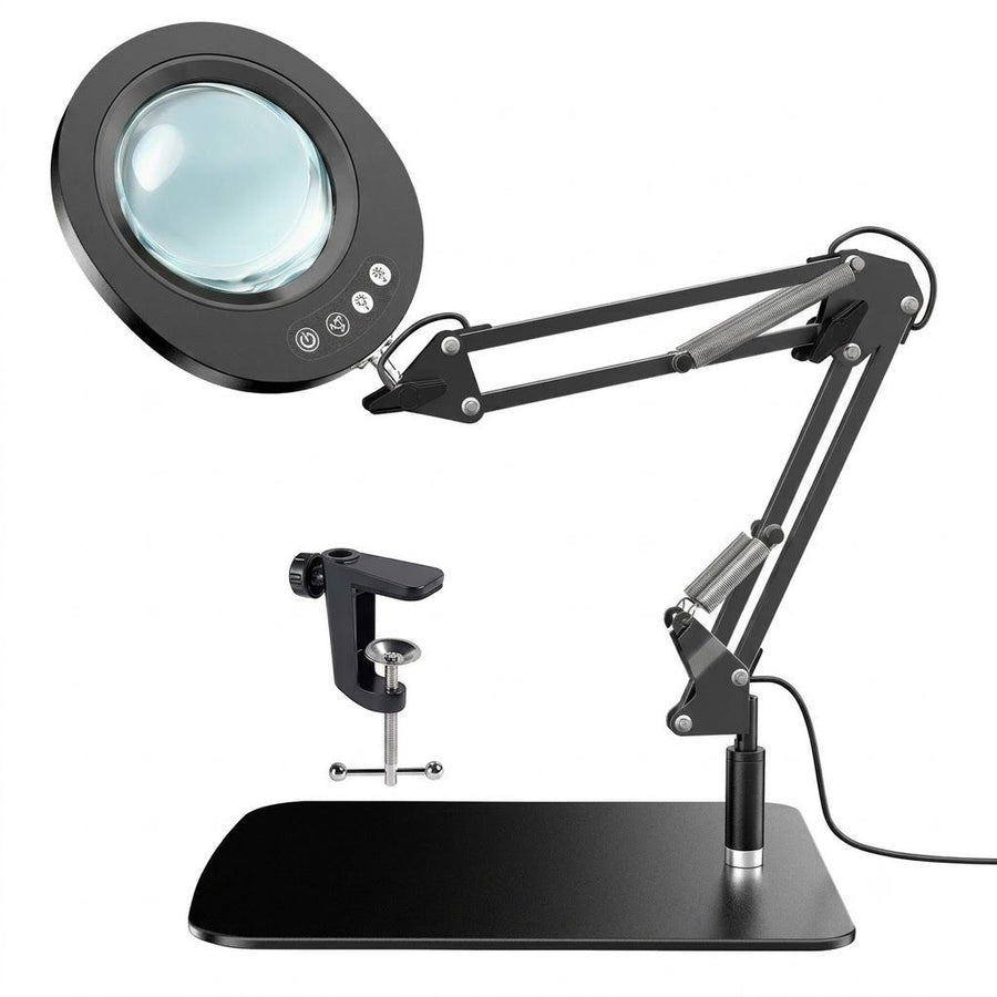 Professional 10X Magnifying Desk Lamp with Adjustable Swing Arm, 5 Color Modes & 10 Brightness Levels LED Light, Perfect for Reading, Precision Repairs, Crafts, Sewing, Beauty Tasks and More (Square Base)