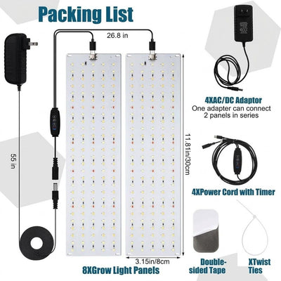Indoor Full Spectrum LED Plant Grow Light Panel with Smart Timer – Adjustable Brightness, 3 Lighting Modes, and Auto On/Off for Seedlings, Succulents, Herbs, and Potted Plants in Shelves, Racks, or Cabinets (30×8 Dual Heads + Adapter)