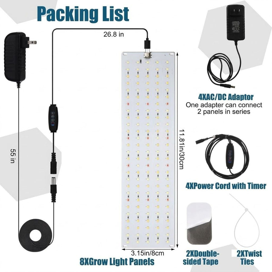 Indoor Full Spectrum LED Plant Grow Light Panel with Smart Timer – Adjustable Brightness, 3 Lighting Modes, and Auto On/Off for Seedlings, Succulents, Herbs, and Potted Plants in Shelves, Racks, or Cabinets (30×8 Single Head + Adapter)