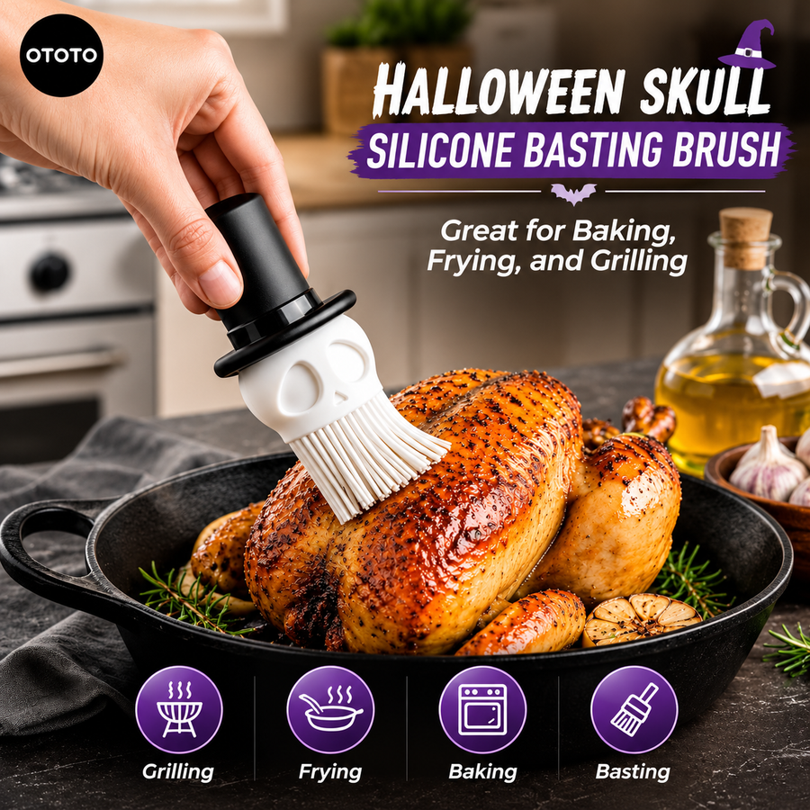 Skeleton Top Hat Silicone Basting Brush – Whimsical Halloween Kitchen Tool for Baking, Grilling, and BBQ, Perfect for Spreading Oil, Butter, and Sauces in Style (White)