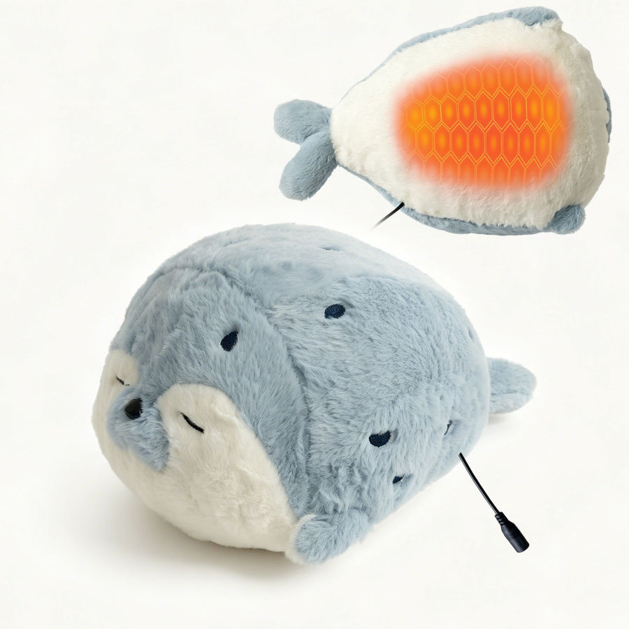 USB Heated Seal Plush Pillow with Temperature Control & Timer – Soft Fleece Warming Buddy for Bed, Couch, and Cozy Relaxation (Lying Seal Plush(Blue))