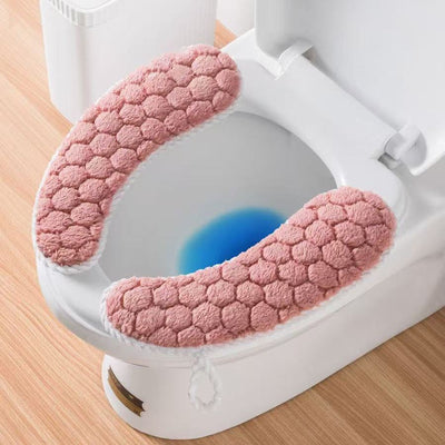 Soft Plush Toilet Seat Covers, Non-Slip Split Toilet Seat Pads with Elastic Straps and Hanging Loop, Universal Fit for Standard Household Toilets, Washable and Comfortable for Winter Use (Pink)