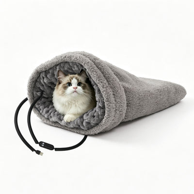 Heated Pet Bed with USB Power, Foldable Cat Dog Sleeping Bag with Soft Fleece, Adjustable Temperature Control and Timer, Ideal for Travel and Home Use (Grey)