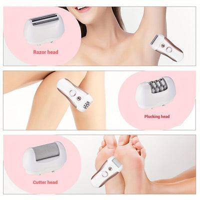 4-in-1 women's hair removal, electric epilator, shaver, foot file, trimmer, USB rechargeable, IPX6 waterproof, body grooming, Australian women - Rose gold - Size L
