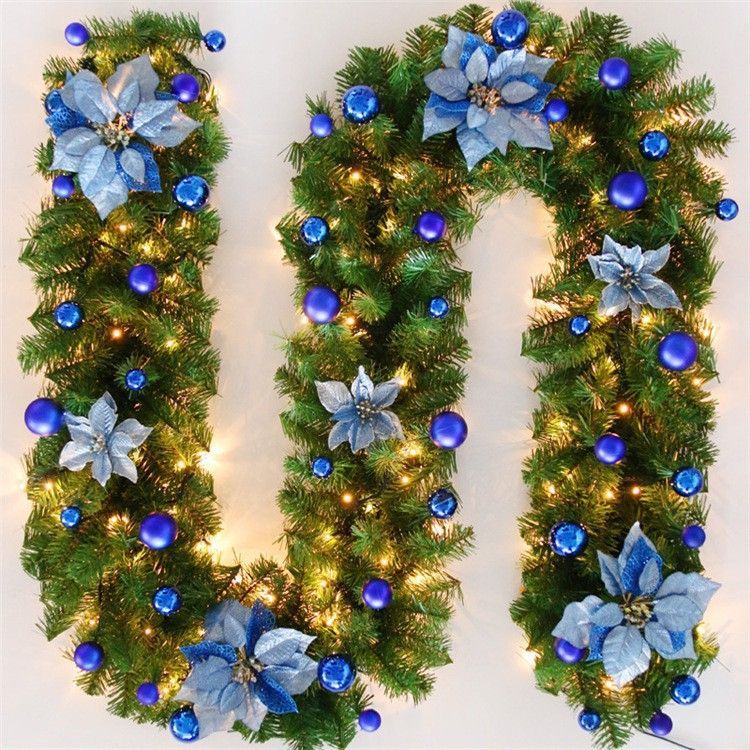 Christmas Garland 2 Piece Set 2.7m Garland Garland With Lights Christmas Home - Blue - Size 270cm