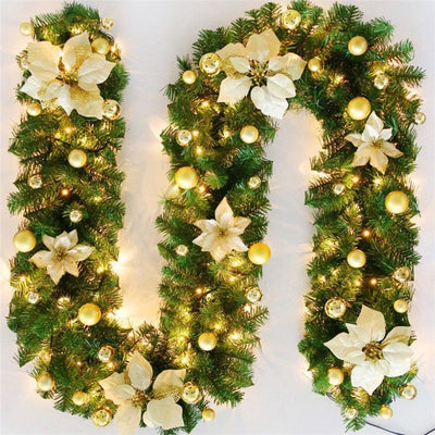 Christmas Garland 2 Piece Set 2.7m Garland Garland With Lights Christmas Home - Gold - Size 270cm