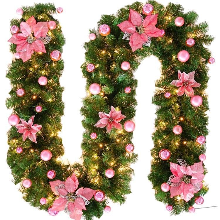 Christmas Garland 2 Piece Set 2.7m Garland Garland With Lights Christmas Home - Pink - Size 270cm