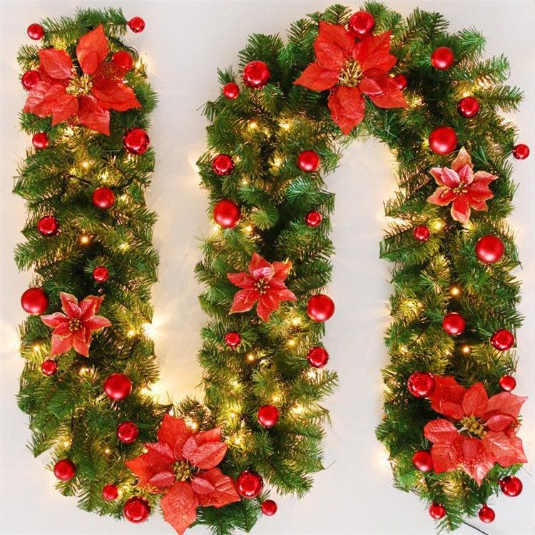 Christmas Garland 2 Piece Set 2.7m Garland Garland With Lights Christmas Home - Red - Size 270cm