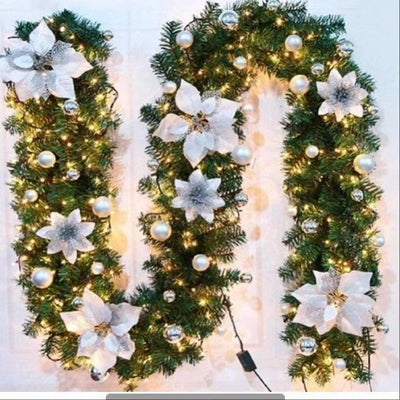 Christmas Garland 2 Piece Set 2.7m Garland Garland With Lights Christmas Home - Silver - Size 270cm