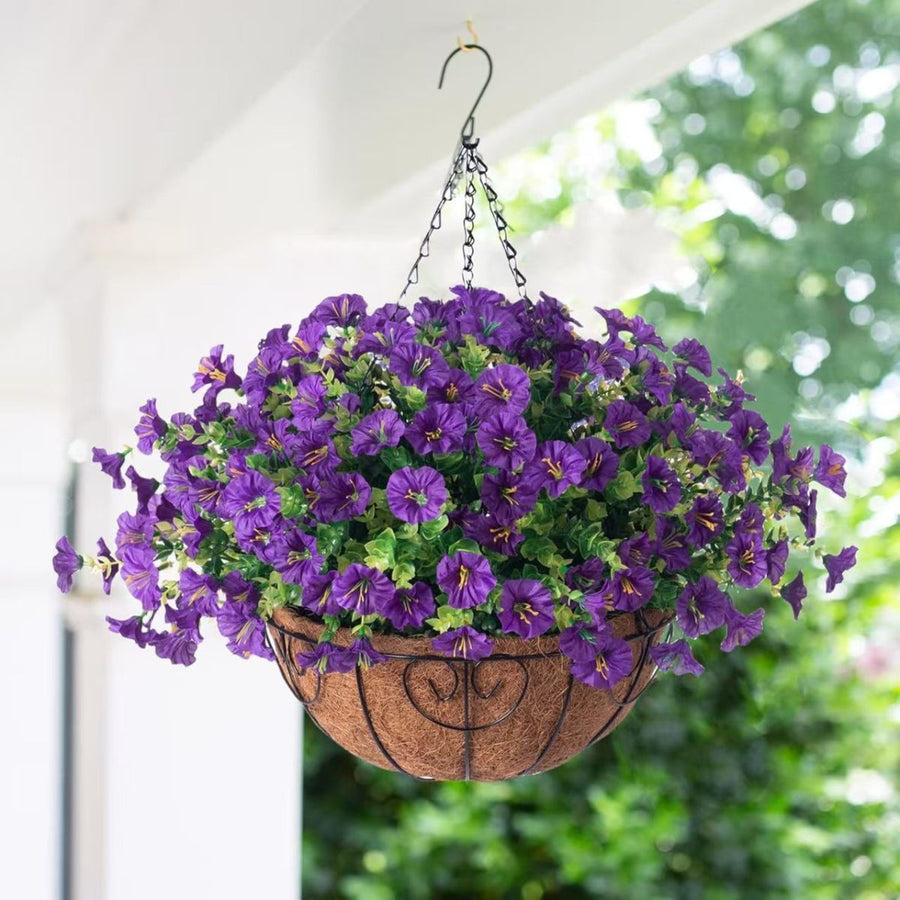 Artificial Petunia Hanging Flower Arrangement Red White Blue Flowers Outdoor - Multi-color - Size 10