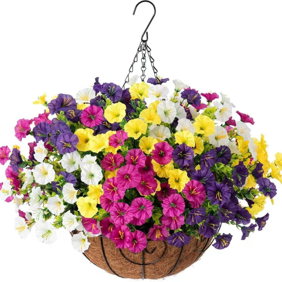 Artificial Petunia Hanging Flower Arrangement Red White Blue Flowers Outdoor - Multi-color - Size 11