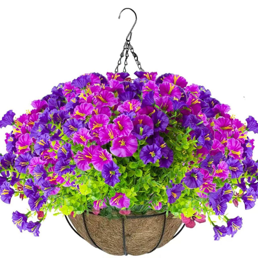 Artificial Petunia Hanging Flower Arrangement Red White Blue Flowers Outdoor - Multi-color - Size 12