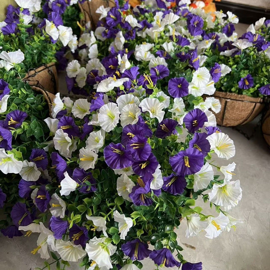 Artificial Petunia Hanging Flower Arrangement Red White Blue Flowers Outdoor - Multi-color - Size 13