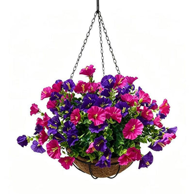 Artificial Petunia Hanging Flower Arrangement Red White Blue Flowers Outdoor - Multi-color - Size 5