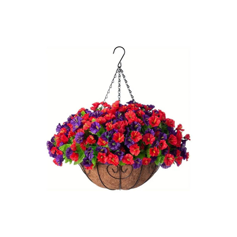Artificial Petunia Hanging Flower Arrangement Red White Blue Flowers Outdoor - Multi-color - Size 8