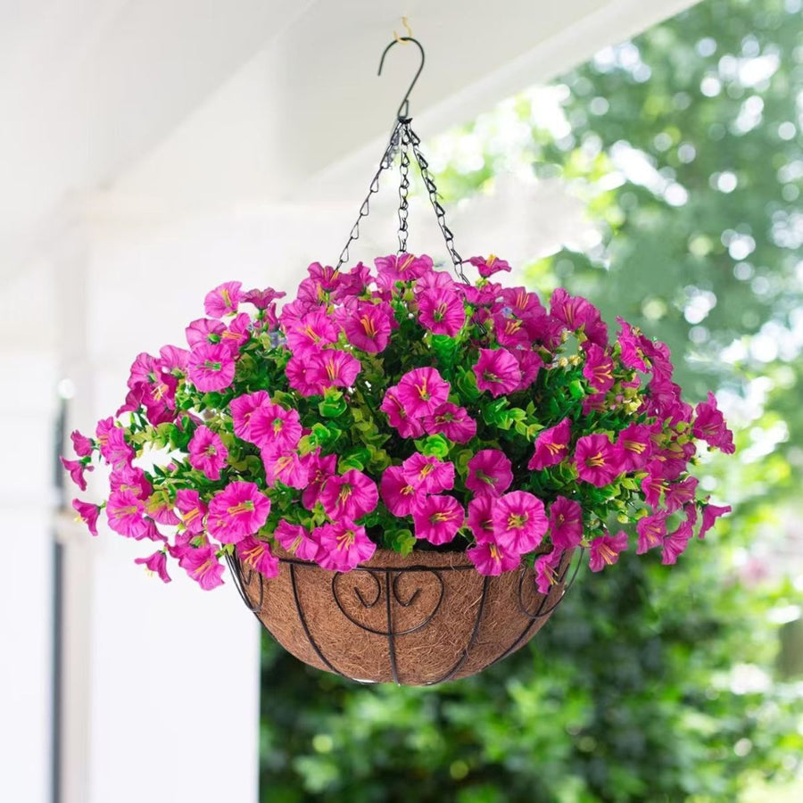 Artificial Petunia Hanging Flower Arrangement Red White Blue Flowers Outdoor - Multi-color - Size 9