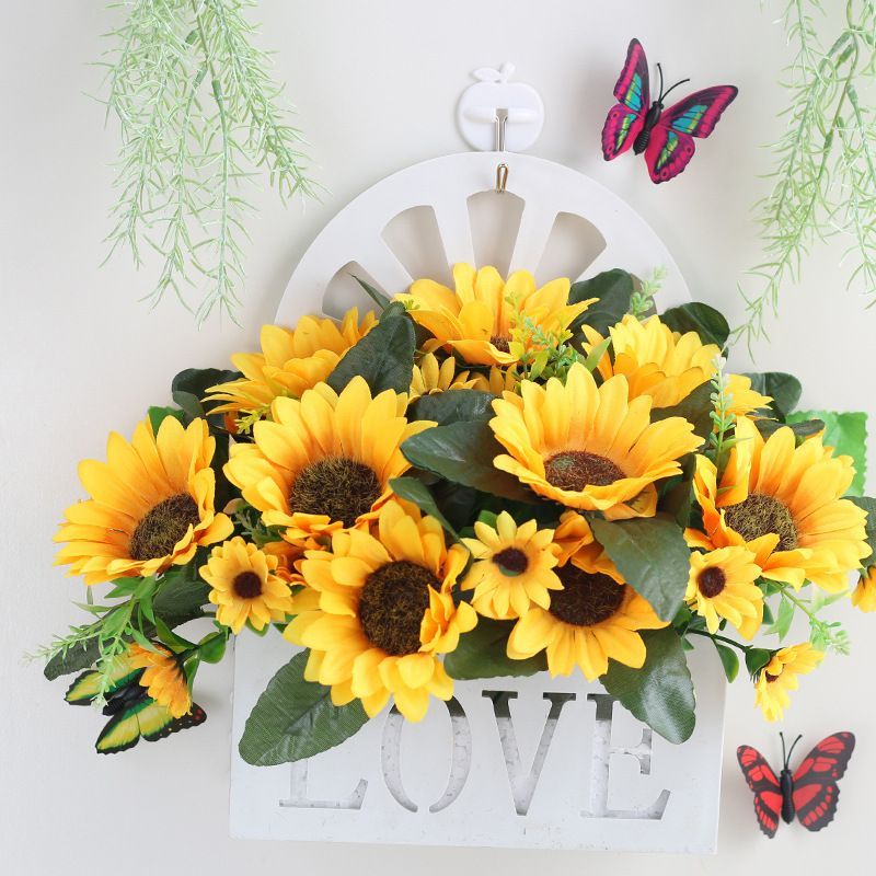 Artificial Sunflowers Wall Hanging Flowers Simulation Flower Basket Living Room - Multi-color - Size 23