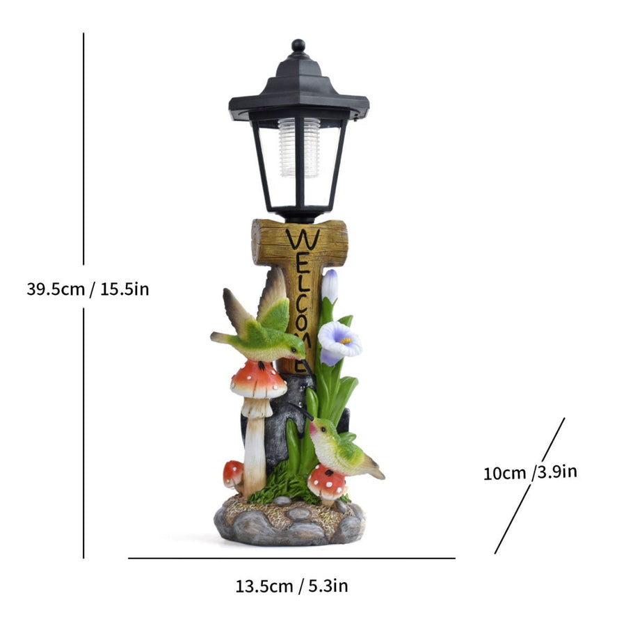 Resin Hummingbird Solar Lamp Outdoor Garden Sculpture Couple Hummingbird - Multi-color - Size 34