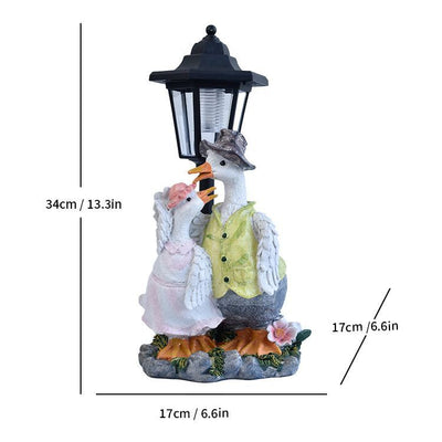 Resin Couple Goose Solar-Powered Outdoor Lamp Garden Sculpture Outdoor Decor - Multi-color - Size 1