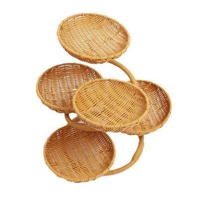 Hand-Woven Fruit Basket Multi-Layer Snack Tray Imitation Rattan Storage Kitchen - Stripe - Size L