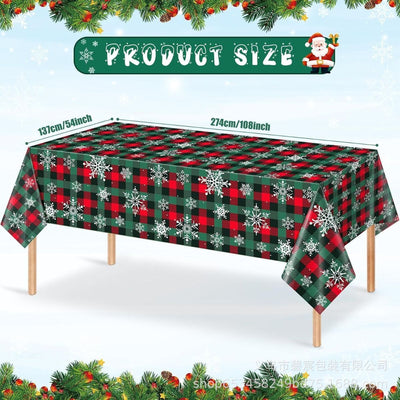 Christmas Tablecloth Plaid Tablecloth Snowflake Tablecloth Holiday Party - Red - Size 274cm137cm