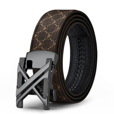 Men'S Genuine Leather Belt X-Shaped Buckle Men'S Accessories Trendy Belt - Gun  buckle coffee colored belt - Size 115cm