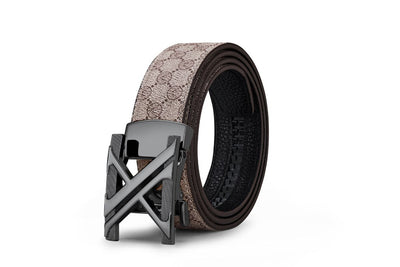 Men'S Genuine Leather Belt X-Shaped Buckle Men'S Accessories Trendy Belt - Gun buckle khaki strap - Size 110cm