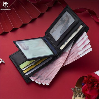 Bullcaptain Genuine Leather Men'S Wallet Multi Card Slots Large Capacity - Black - Size m