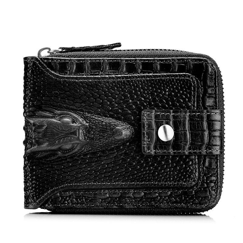 Men'S Wallet Genuine Leather Wallet Alligator-Embossed Wallet Horizontal Wallet - Black - Size m