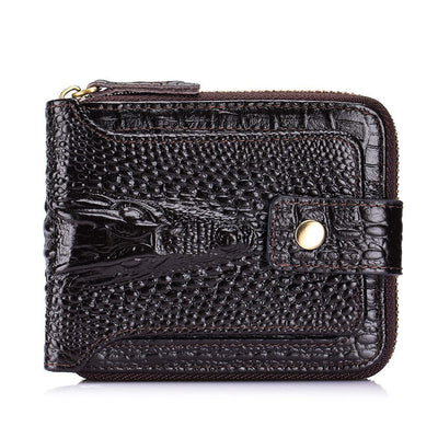 Men'S Wallet Genuine Leather Wallet Alligator-Embossed Wallet Horizontal Wallet - Coffee color - Size m