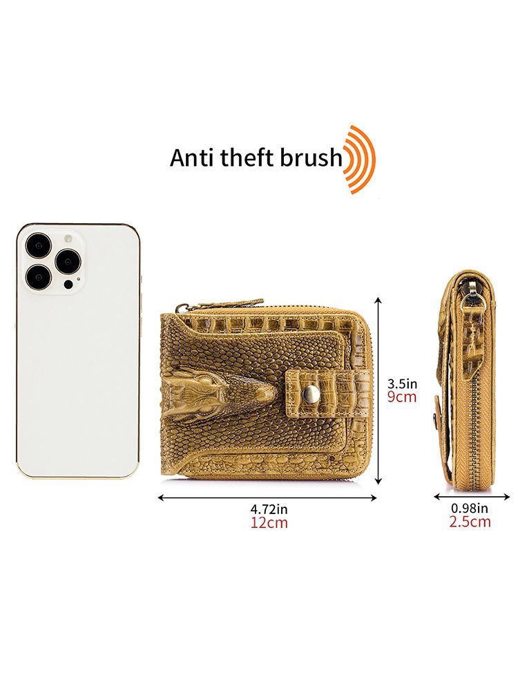 Men'S Wallet Genuine Leather Wallet Alligator-Embossed Wallet Horizontal Wallet - Orange - Size m