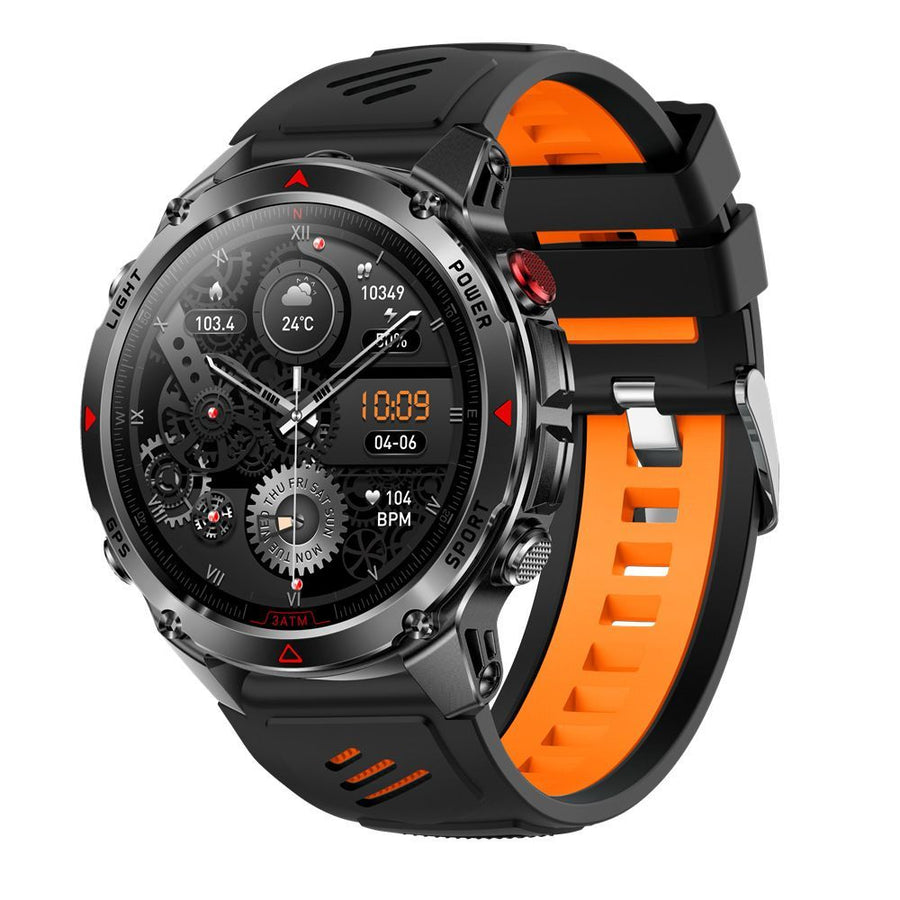 men's smart watch, HT37, GPS positioning, Bluetooth call, heart-rate monitoring, outdoor sports watch, Australian men's fashion, fitness watch - black and orange - Size L