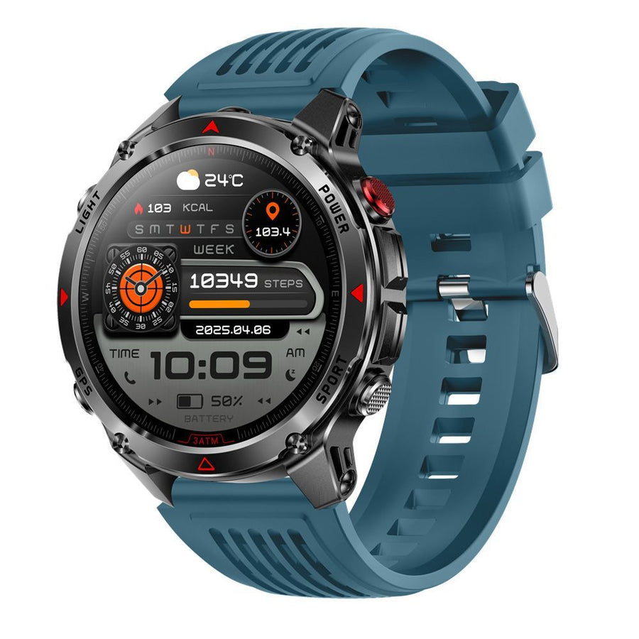 men's smart watch, HT37, GPS positioning, Bluetooth call, heart-rate monitoring, outdoor sports watch, Australian men's fashion, fitness watch - Blue - Size L