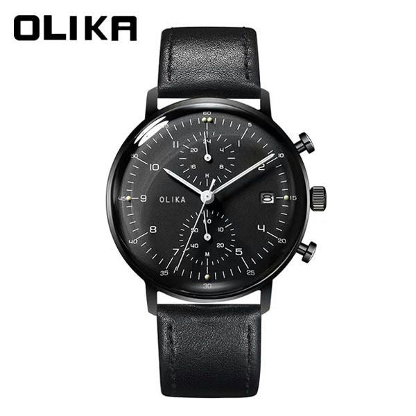 men's watch, ultra-thin watch, leather strap watch, luminous watch, waterproof watch, date calendar watch, curved glass watch, casual sports watch, OLIKA watch, men's fashion watch - Genuine leather strap with a black surface - Size Man